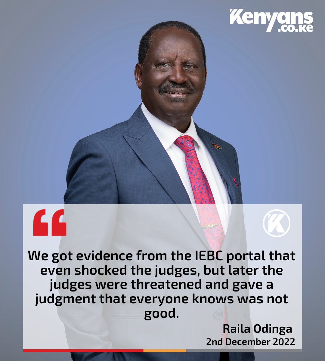 Kenyans's tweet photo. We got evidence from the IEBC portal that even shocked the judges, but later the judges were threatened. - Raila Odinga https://t.co/FoyVWD8bdU