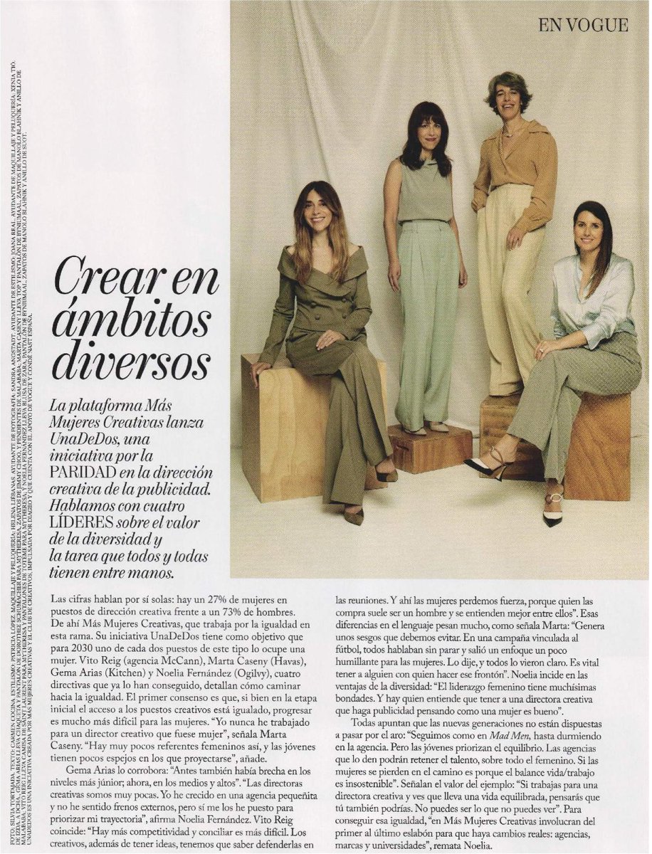 OgilvyES's tweet photo. "El liderazgo femenino tiene muchísimas bondades. Y hay quien entiende que tener a una directora creativa que haga publicidad pensando como una mujer es bueno".

Reflexiones de @noeliapiensa, Executive Creative Director de Ogilvy Barcelona, en un reportaje de @voguespain. https://t.co/9fuIoAA8Bm