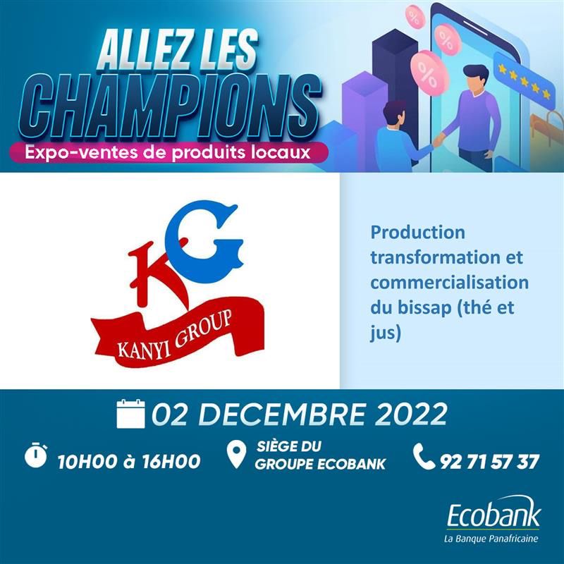 Ce matin, nous serons un CHAMPION à <a href="/EcobankTogo/">Ecobank Togo</a>. Notre société fait partie intégrante des entrepreneurs retenus pour faire une exposition vente ce Vendredi 2/12/2022. Nous vous donnons RDV à partir de 10h. Vous allez apprécier le #bissap dans sa splendeur
