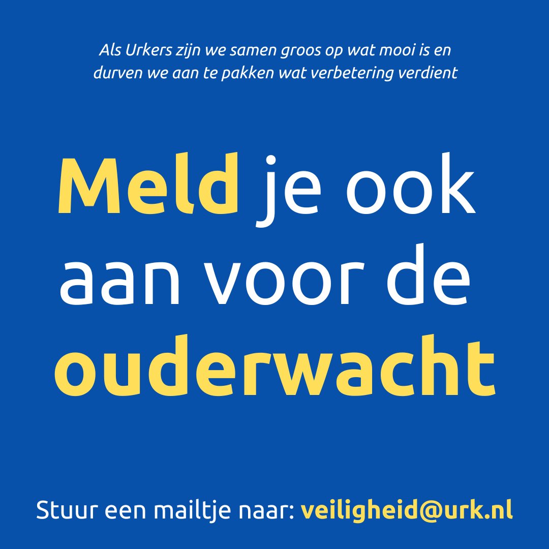 Als Urkers zijn we samen groos op wat mooi is en durven we aan te pakken wat verbetering verdient

𝐌𝐞𝐥𝐝 𝐣𝐞 𝐨𝐨𝐤 𝐚𝐚𝐧 𝐯𝐨𝐨𝐫 𝐝𝐞 𝐨𝐮𝐝𝐞𝐫𝐰𝐚𝐜𝐡𝐭
Stuur een mailtje naar: veiligheid@urk.nl

#urk #gemeenteurk