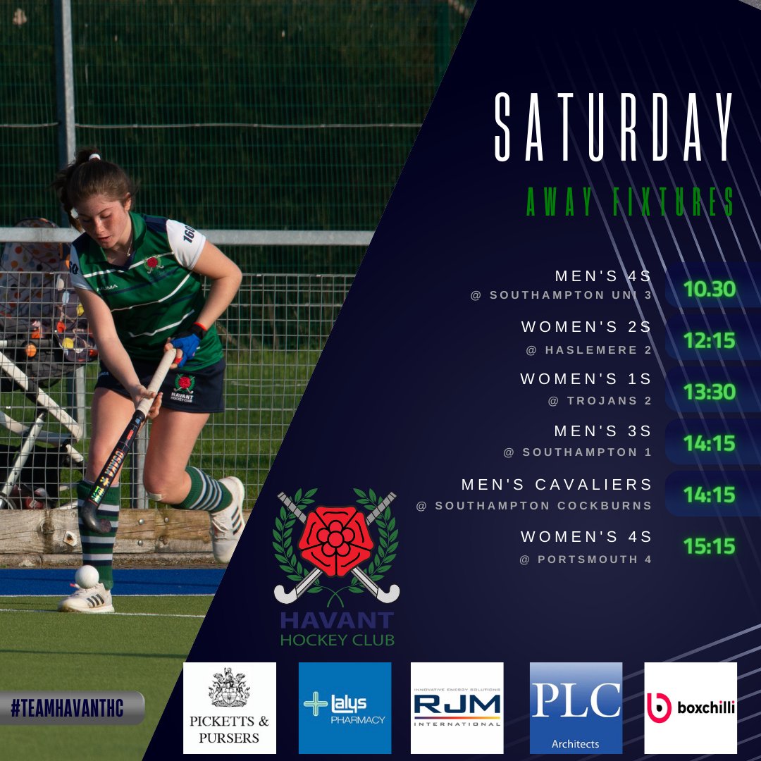 HavantHC's tweet photo. Most #TeamHavantHC senior teams are in action tomorrow, apart from the M1s and the Bees. Plus lots of junior action on Sunday. Here's where you'll find them...
#FixturesFriday #BleedGreen 🏑#StickWithFriends https://t.co/nVkznAtnIR