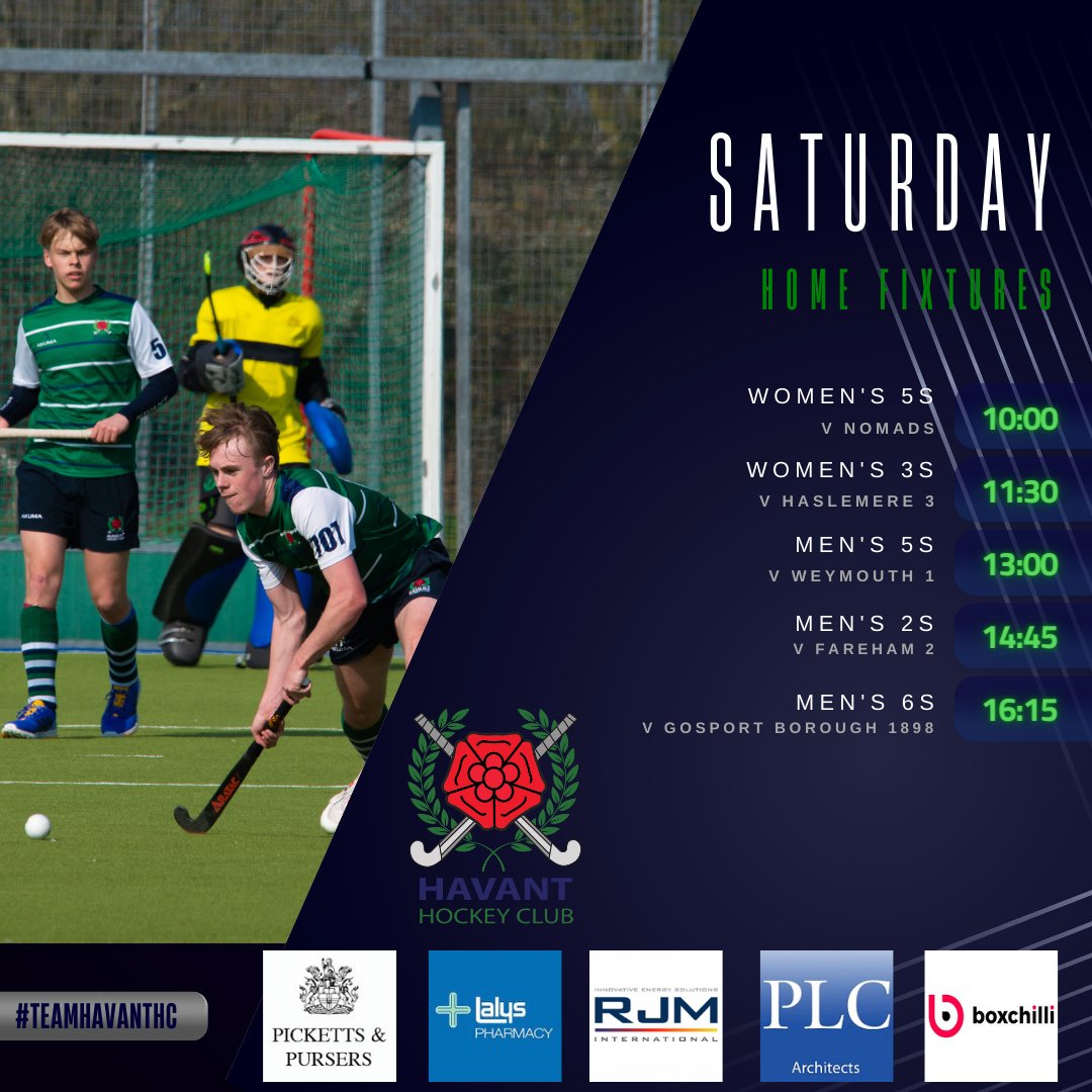 HavantHC's tweet photo. Most #TeamHavantHC senior teams are in action tomorrow, apart from the M1s and the Bees. Plus lots of junior action on Sunday. Here's where you'll find them...
#FixturesFriday #BleedGreen 🏑#StickWithFriends https://t.co/nVkznAtnIR