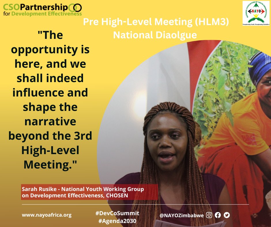 NAYOZimbabwe's tweet photo. The Global Partnership is inclusive, as Youth, we are keen to take the opportunity to influence, shape, and transform the #DevCoSummit discourse post the Geneva Conference @DevCooperation and we trust that our Dialogue today will feed into deliberations in Geneva @CSOPartnership_ https://t.co/WHttb1TlBv