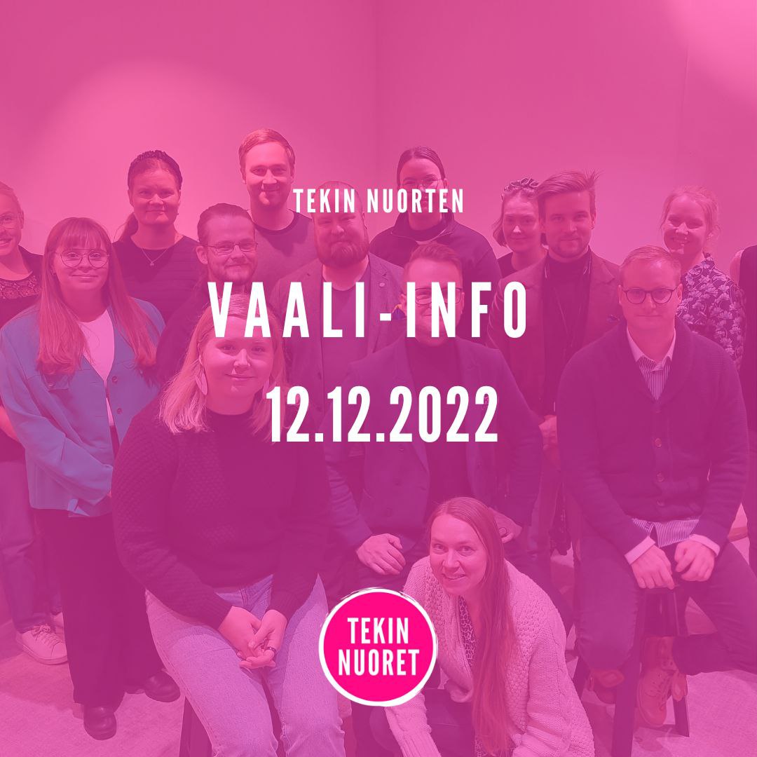 TEKin valtuustovaaleihin on enää muutama kuukausi aikaa, ja TEKin Nuorten ryhmä on avannut ehdokasilmoittautumisen! 👤

Tervetuloa kuulemaan aiheesta ja aiheen vierestä vaali-infooon 12.12. joka järjestetään etätapahtumana klo 18 alkaen. 
teknuoret.fi/tek-nuorten-va…