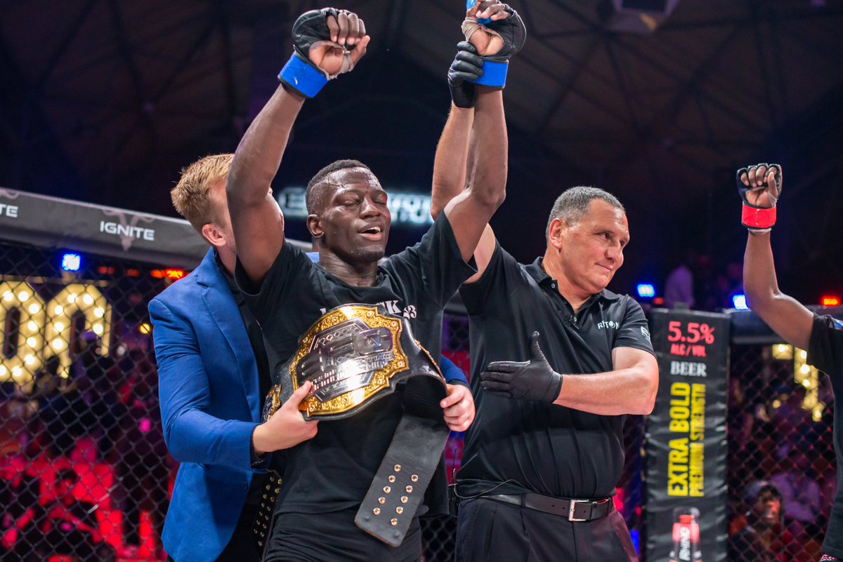 EFCworldwide's tweet photo. #EFC100 ended off as a night of champions with Nicholas Hwende and Tshilumba ‘The Old Monkey’ Mikixi adorned with gold.
Congratulations and thank you to everyone for a great celebratory event!
More highlights from the memorable and historic evening coming soon! https://t.co/DTWh3TgHEF