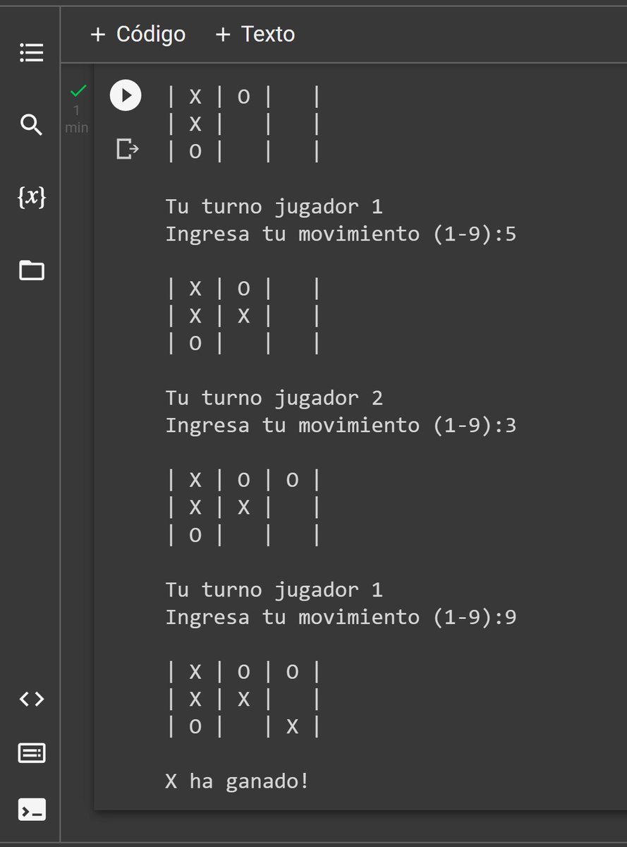 🔴 CHAT-GPT y PROGRAMACIÓN

Uno de los ejemplos más interesantes de ayer fue el siguiente: pedirle a GPT que nos programara el juego del TicTacToe en Python.

En segundos el sistema generó un código funcional que llevado a Google Colab nos permitía echar un partida.

Sigo [1/n]🧵