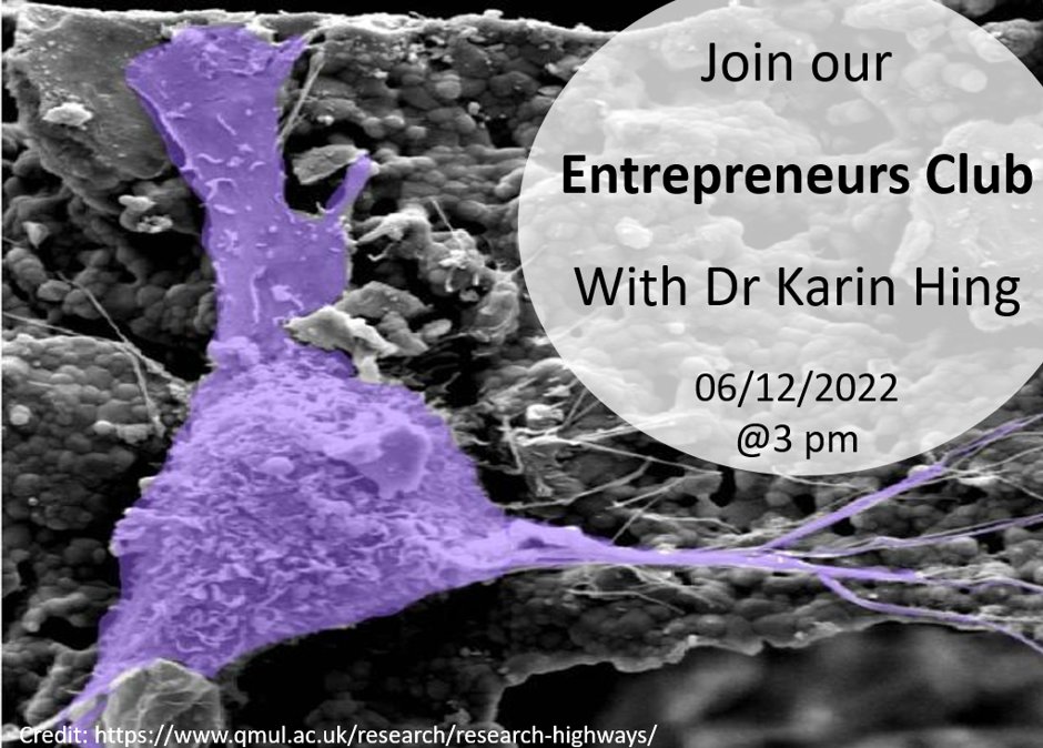 Want to know how to turn your research into a commercial success story? 

🚨Join our Entrepreneurs Club🚨
🗓️06/12/22⏲️3pm

Dr Karin Hing talks about how her synthetic bone graft material🦴has led to an award-winning spin-off company <a href="/QMUL/">Queen Mary University of London</a>.

Register now👇
📨a.klockner@qmul.ac.uk