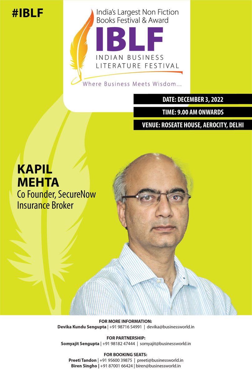 BWBusinessworld's tweet photo. Tomorrow: For the Literati and the Lovers of the Written Words, we bring to you India's Biggest Non-Fictional Literature Festival, IBLF in 21 Cities starting with Dilwalo ki Delhi on December 3, 2022 at Roseate House, Aerocity
#IBLF2022 

Register now: https://t.co/uN3VgU8mJC https://t.co/ELVruQQ8XT