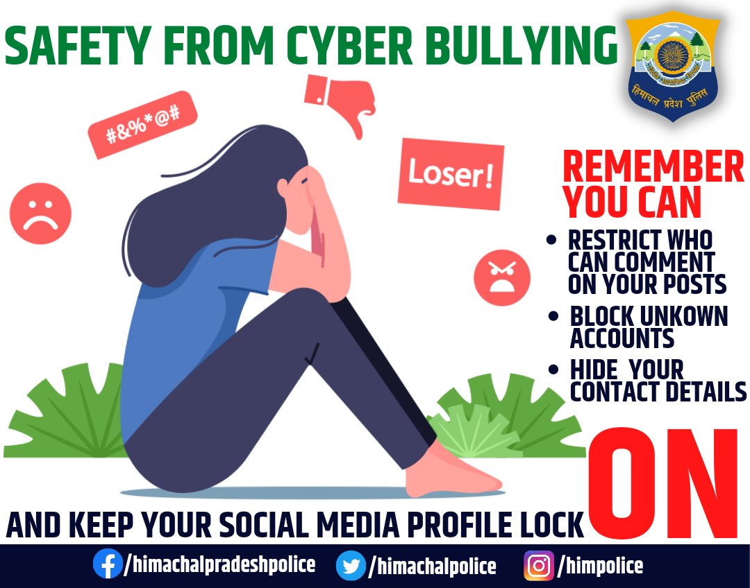 himachalpolice's tweet photo. #CyberBullying #HateSpeech #BewareOfFraudsters #Block #Restrict #Comments #ProfileLock  #HPPolice https://t.co/jcBiiwnfU3