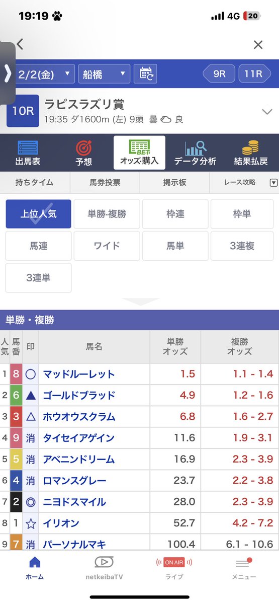 川崎11R
◎⑨ニヨドスマイル
○⑬アイウォール
▲④レディオスター
☆⑦ストームドッグ
ニヨドスマイル馬場再び