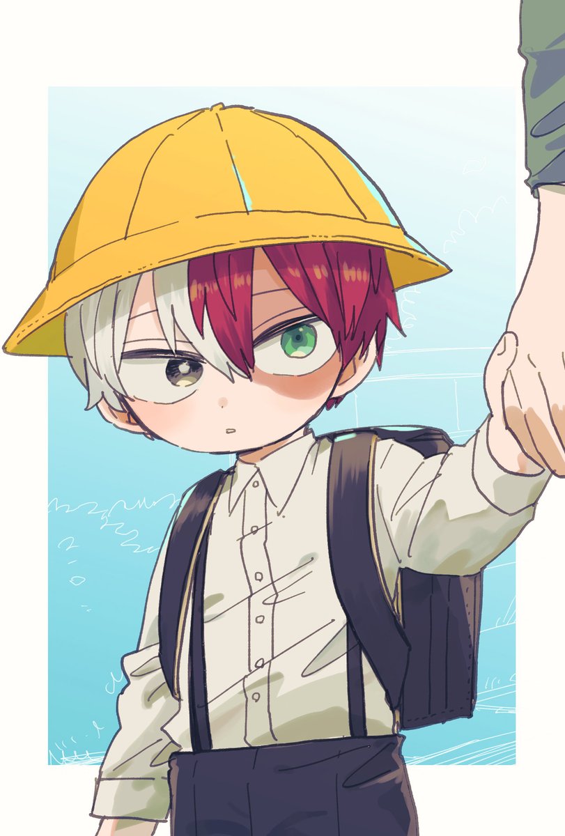 todoroki shouto aged down split-color hair red hair hat heterochromia male focus burn scar  illustration images