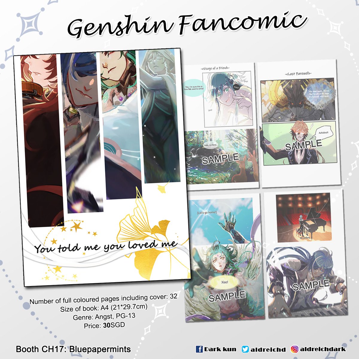 AFASG catalogue part 4

I will bringing 30 of the Genshin fancomics over!
Yes, they will be available during Comic Fiesta as well.

Zhongli standee is AFA exclusive, as got space to display it w/o causing trouble to my booth neighbours w.

#AFASG2022 #AFASG #GENSHIN #Genshinlmpac 