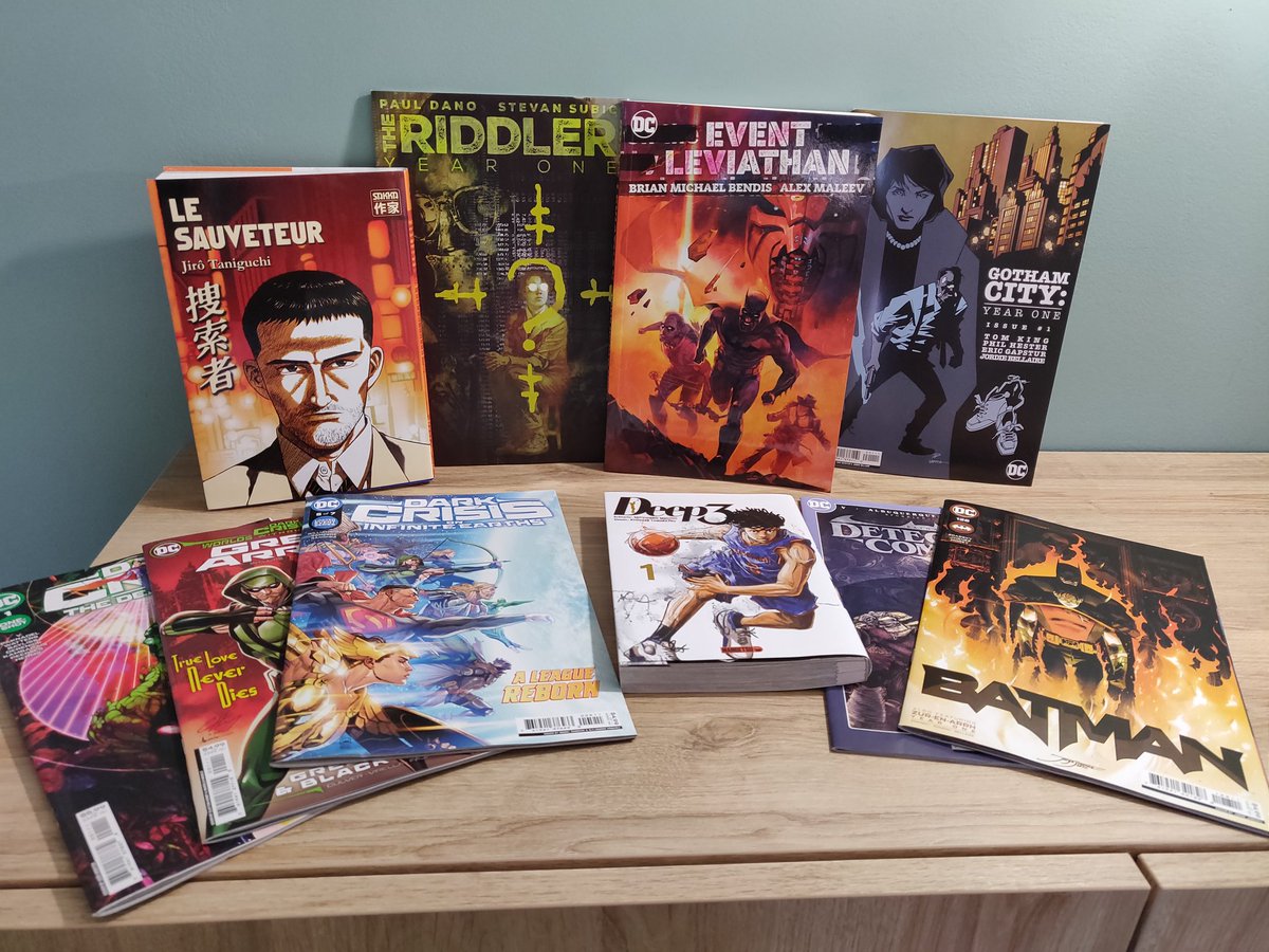 ArtsNarratifs's tweet photo. Les #lecturesdelasemaine avec du Taniguchi méconnu, du sympa #Deep3, un #EventLeviathan bordélique et enfin son lot de single issues avec #DarkCrisis, le #Batman façon @therightram et façon #ChipZdarzky et les débuts de 2 year one : #Riddler et #GothamCity https://t.co/GAo3dy9bLi