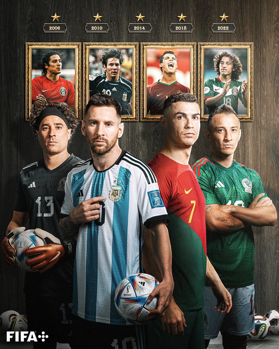 fifaworldcup_es's tweet photo. Bienvenidos al 𝐂𝐥𝐮𝐛 𝐝𝐞 𝐥𝐚𝐬 𝟓 #FIFAWorldCup

🇦🇷 Leo Messi
🇲🇽 @yosoy8a
🇵🇹 @Cristiano
🇲🇽 @AGuardado18 https://t.co/RmW2DKyhhM