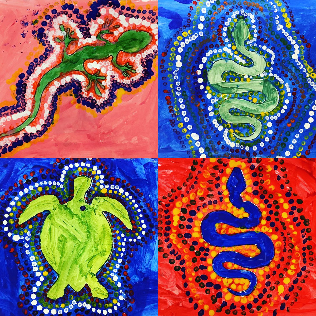 Year 2 have been learning about Aboriginal artists this half term. Here they created their own dot paintings in the Aboriginal style. Next they will be progressing their learning by discovering the meanings of the symbols in Aboriginal Songline painting. #aboriginalart #ks1art