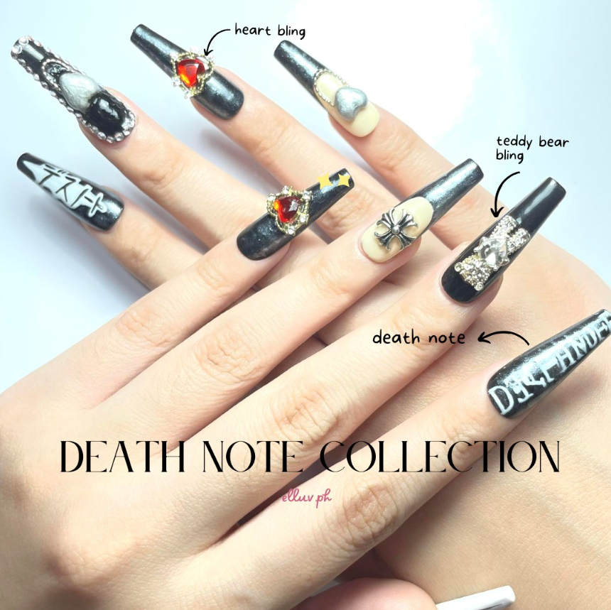 elluv_ph's tweet photo. DEATH NOTE inspired press on nails collection made by us!

Requested by dear customer~
Dm us for inquiries~

#pressonnails #customizedpressonnails #philippines #nails #customized #cutenails #elluvph https://t.co/NGh0OSKazq