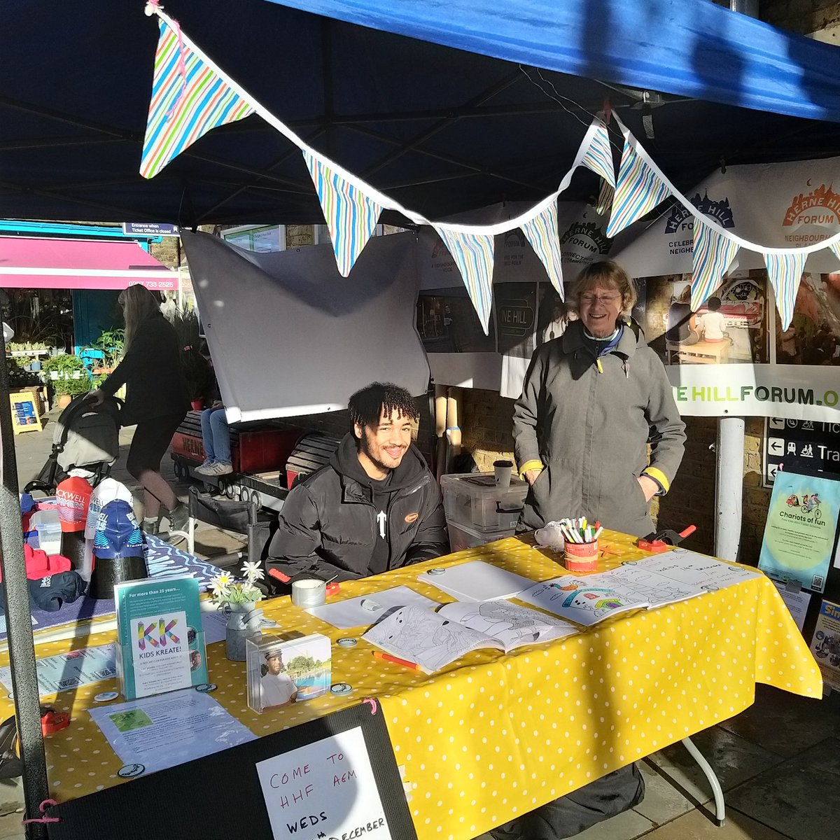 HHcommunitytent's tweet photo. Beautiful crisp day at @hernehillmarket today. Visit our community stall to chat all things Herne Hill, free kids craft activities, and we're joined by @brockwellswim this morning and Lambeth Carers Card this afternoon. 

Loads of brilliant stalls in the market too! 
#southlondon https://t.co/fP91LOO9rV