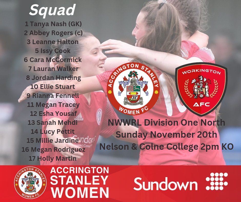 ASWFCofficial's tweet photo. Game day eight as we host Workington at Nelson &amp; Colne College 2pm KO. Please come down and show your support for the girls. Here is the squad list and also the thoughts of Head Coach @BrynTracey leading into today's game.@AmazingAccy @officalassc @SundownSolLtd https://t.co/A2Iklsmh5r