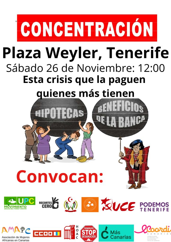 Rc0GranCanaria's tweet photo. En #Canarias el próximo sábado CONCENTRACIÓN Ante la #crisis y la #inflacion la alternativa es #RedistribuirLaRiqueza
𝗤𝘂𝗲 𝗽𝗮𝗴𝘂𝗲𝗻 𝗹𝗮 𝗰𝗿𝗶𝘀𝗶𝘀 𝗾𝘂𝗶𝗲𝗻𝗲𝘀 𝗺á𝘀 𝘁𝗶𝗲𝗻𝗲𝗻📢
#LPGC📍Plaza de la Feria
⌚11:00 
#Tenerife📍Plaza Weyler⌚12:00
Únete a nosotros/as!!🤝 https://t.co/woOyOpUJq1