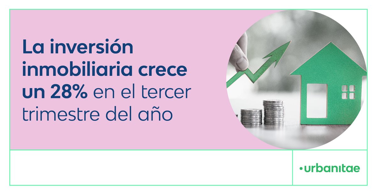 urbanitae's tweet photo. Las cifras de inversión inmobiliaria para el 3º trimestre del año crecen un 28% y el volumen acumulado en niveles récord según el último informe de @CBRE_es .
¿Se mantendrá esa tendencia para el cierre del año? Todos los datos en el #BlogUrbanitae. 👉 https://t.co/ICsYDBAjWh https://t.co/PhaKEakIIa