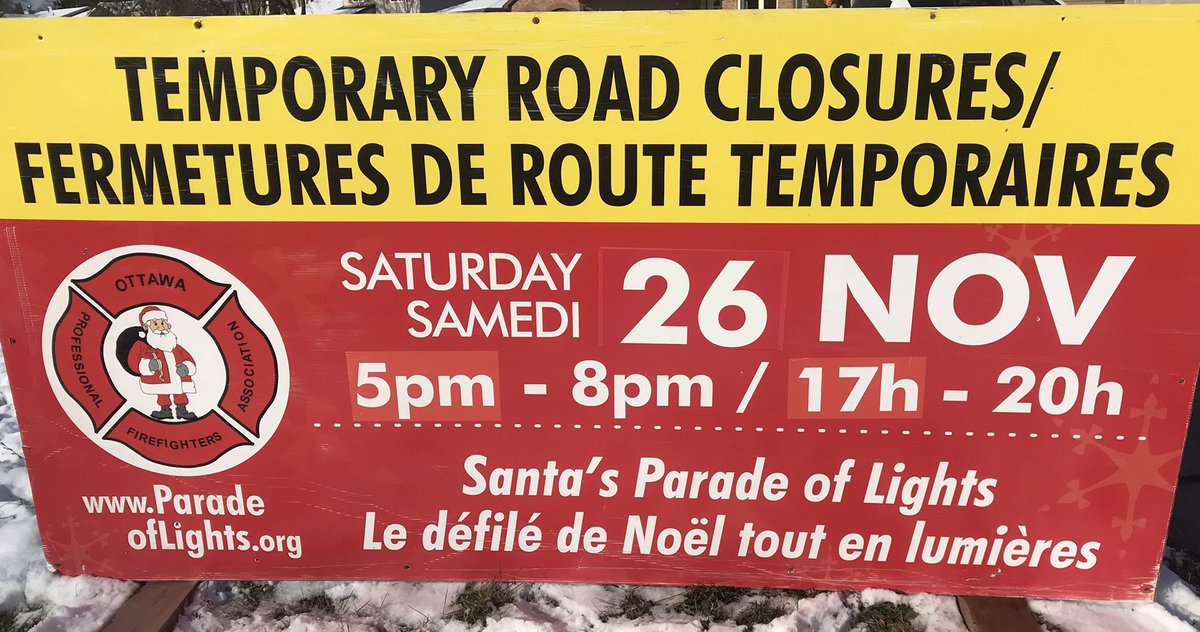 Santa's paradeoflights.org will be here in #Orléans Sat Nov 26! Road closure (StJoseph Blvd) begins at 5PM,parade at 6PM. Toys/donations collected by OPFFA marshals along the route. Thanks to volunteers, sponsors &amp; Bob Rainboth for organizing + bringing Santa back this yr!