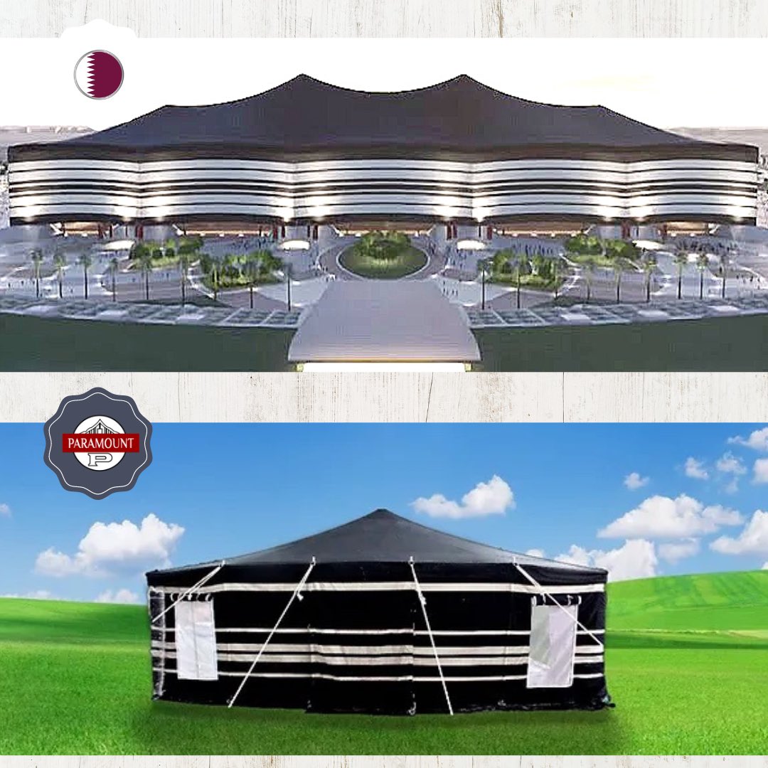 Paramount_tent's tweet photo. We are in love with Qatar’s football tent stadium.
True to their roots and culture, we feel Qatar will do a magnificent job in hosting the world cup. 

Here is our version of Desert Tent.

Let the games begin!

#QatarWorldCup2022 #football #tent #inspiration  #stadium #WorldCup https://t.co/pUZOzaiKcX