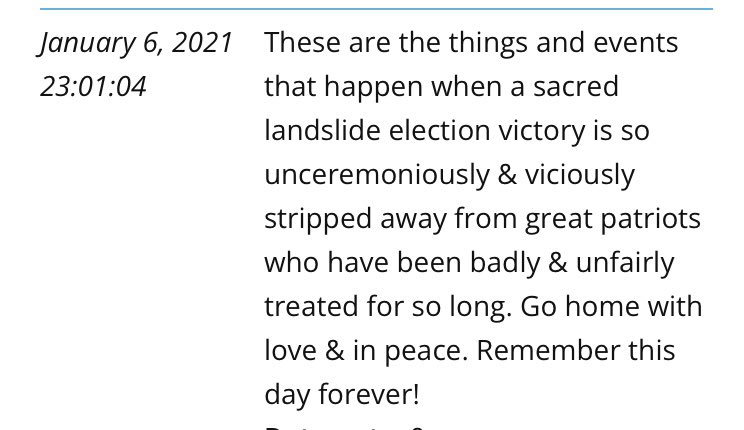 Unfassbar. Musk entsperrt die Timeline von Trump offenbar in einer „gesäuberten“ Version. Die aufhetzendsten Tweets vom 6. Januar 2021 fehlen - so wie diese beiden. Das ist Geschichtsfälschung. 

(Quelle: 
presidency.ucsb.edu/documents/twee… )