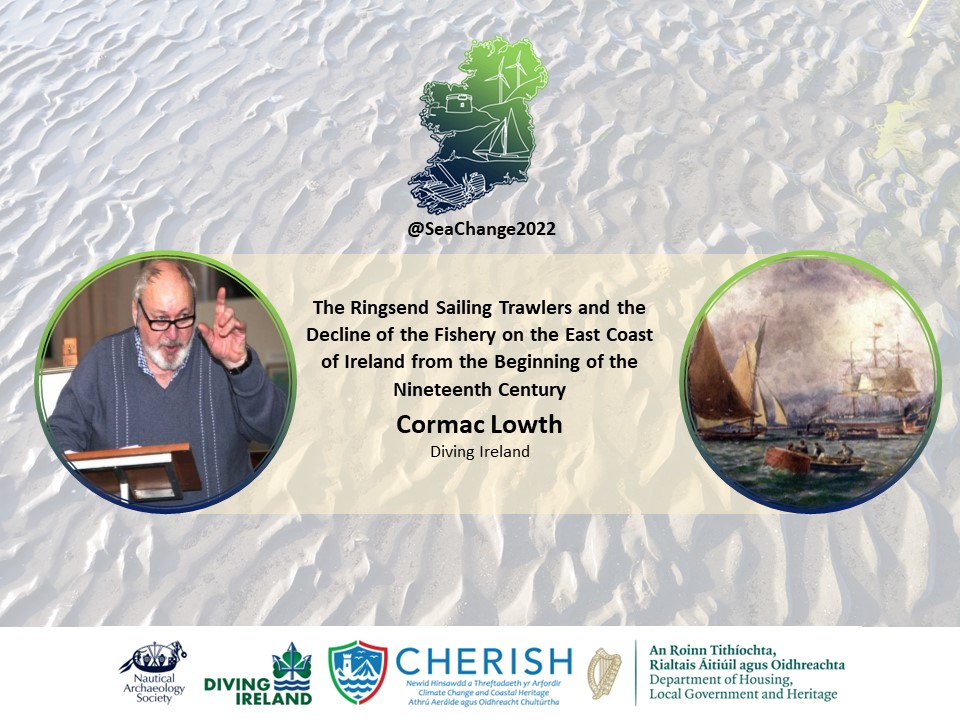 SeaChange2022's tweet photo. Eminent maritime historian #CormacLowth is sharing his extensive research into Ringsend Sailing Trawlers and the 19th century Irish fishing industry #fishinghistory #SeaChange22 #ArchConf22 @NautArchSoc @divingIreland @CHERISHProj @NationalMons https://t.co/9mtoy5iNYD
