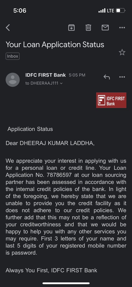 dheeraaj111's tweet photo. Lol, I haven't even applied for loan dear IDFC SPAM BANK. @IDFCFIRSTBank https://t.co/1o0zCiDHoc