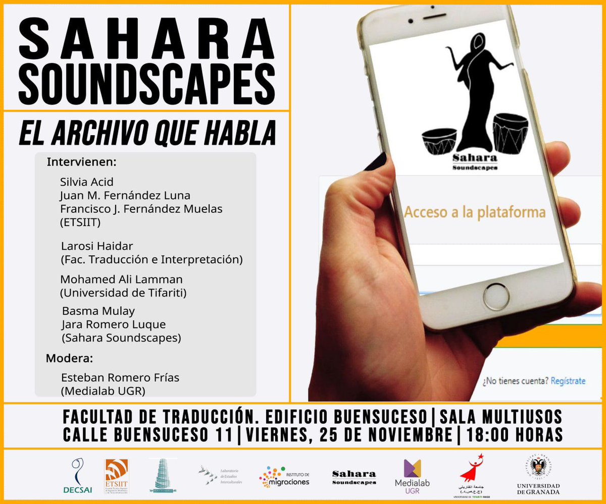 ¿Te vienes el próximo #25N, a las 18.00 horas, a la Facultad De Traducción/Edificio Buensuceso, 11?La entrada es gratuita hasta completar aforo. Gracias a <a href="/ArianaSCota/">Ariana S. Cota</a> por este bonito cartel. 

#Granada #saharasoundscapes #artivism <a href="/Sahara_1951/">Sáhara Occidental | NoTeOlvides 🇪🇭</a> <a href="/saharawistoday/">SaharawisToday</a> ✌🏽