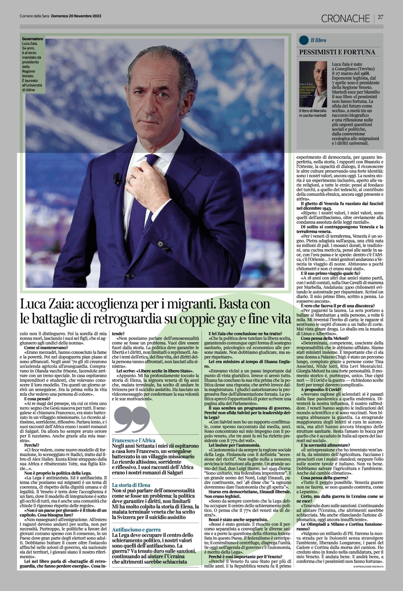 Luca Zaia on Twitter &quot;📗🗞📝 La mia intervista ad Aldo Cazzullo sul