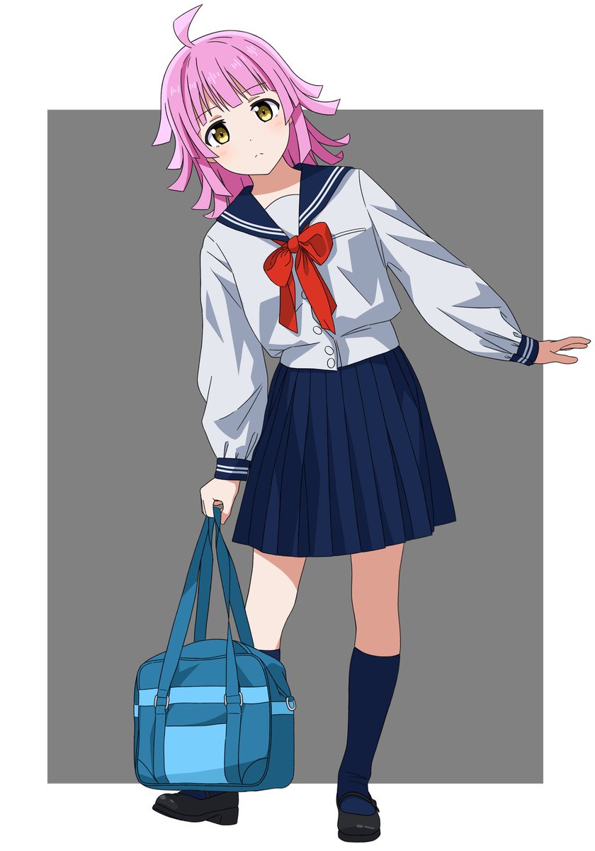 tennouji rina 1girl solo skirt pink hair ahoge bag blue socks  illustration images