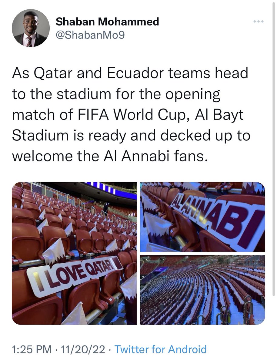 GrantWahl's tweet photo. It’s almost as if Qatar World Cup organizers have a coordinated plan using compliant journalists on Twitter to get their message out. Search “decked up” on Twitter right now 🤔 https://t.co/q9sEM0JS7n