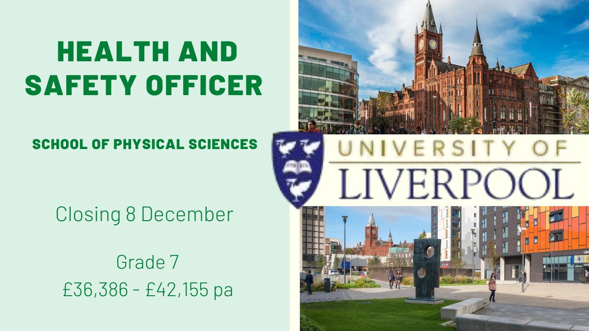 We are recruiting a HEALTH AND SAFETY OFFICER . This is a key role that will ensure the School and wider faculty have a higher level of compliance with HASMAP and also proactive leadership on all Health and Safety matters. Apply here: bit.ly/051587 #job <a href="/livuniphyssci/">School of Physical Sciences</a>