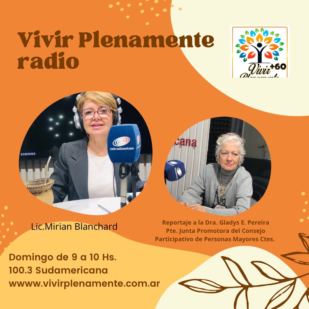 Hoy tenemos mucho para hablar de la participación de las personas mayores en la sociedad con la Dra. Gladys E. Pereira, Pte. Junta Promotora del Consejo Participativo de las Personas Mayores <a href="/ViviPlenamente/">Vivir Plenamente</a> en radio Sudamericana
