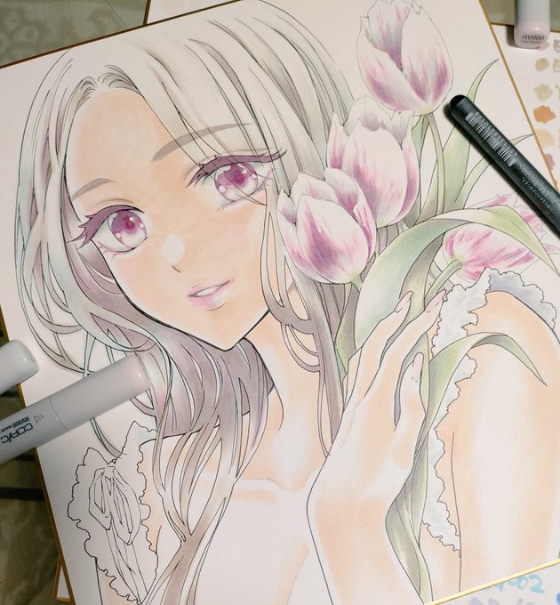 マンガの合間に手描き色紙も塗ってるよ〜 