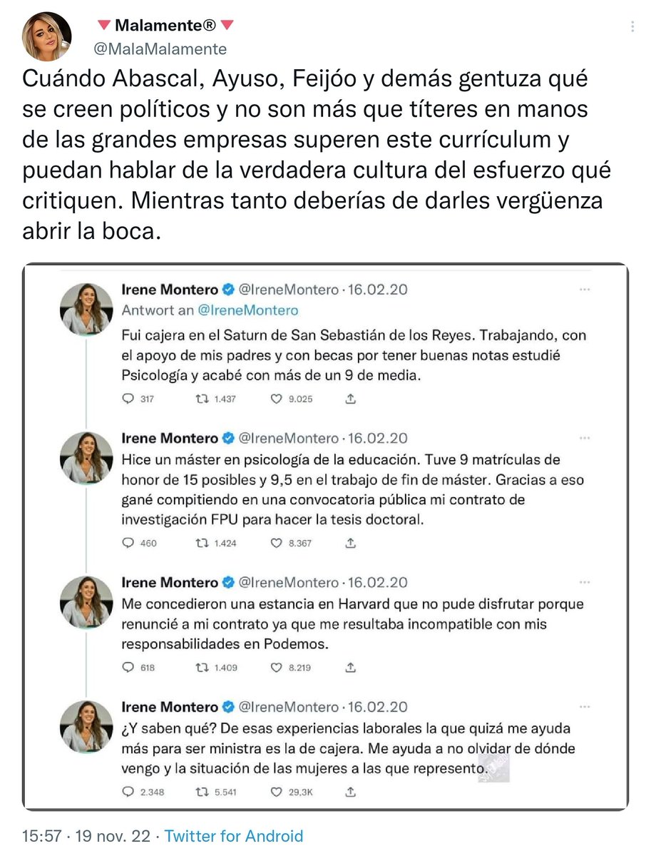 Martadpp's tweet photo. Superad el CV de Irene Montero si podéis, fachas. https://t.co/w453KAZVEQ