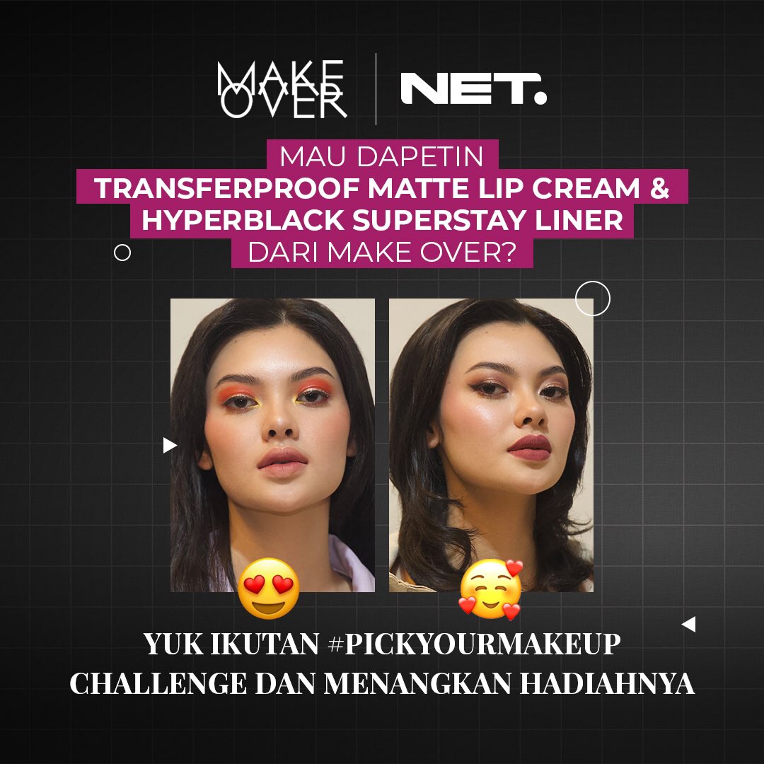 mdtvindonesia's tweet image. Mau dapetin Transferproof Matte Lip Cream dan Hyperblack Superstay Liner dari Make Over?
Caranya gampang banget! Ikutan #PickYourMakeUp Challenge!
 
Cek info lengkapnya pada banner di slide kedua
#NETXMAKEOVER