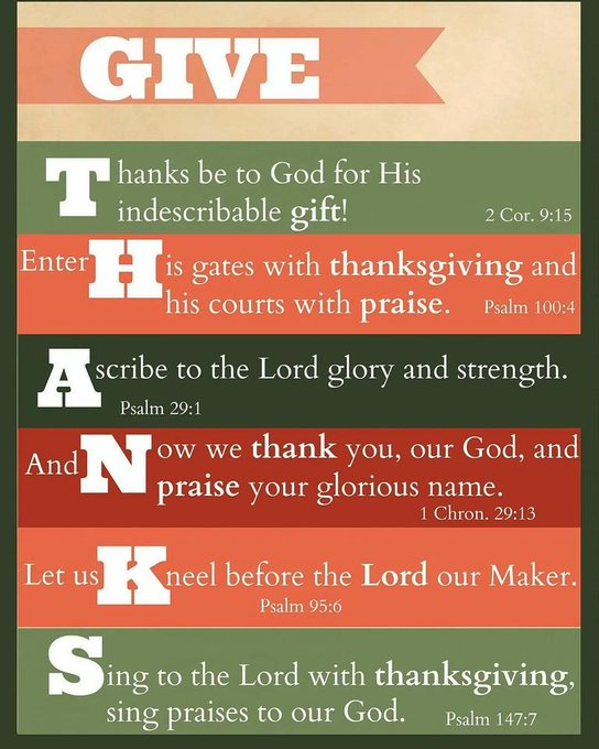 JoyNealKidney's tweet photo. Praise God from whom all blessings flow! 

#2corinthians915 #psalm1004 #psalm291 #1chronicles2913 #psalm956 #pslam1477 #givethanks #thanksgiving #thanksbetoGod #praise #singpraises https://t.co/FCr6KhyW9V