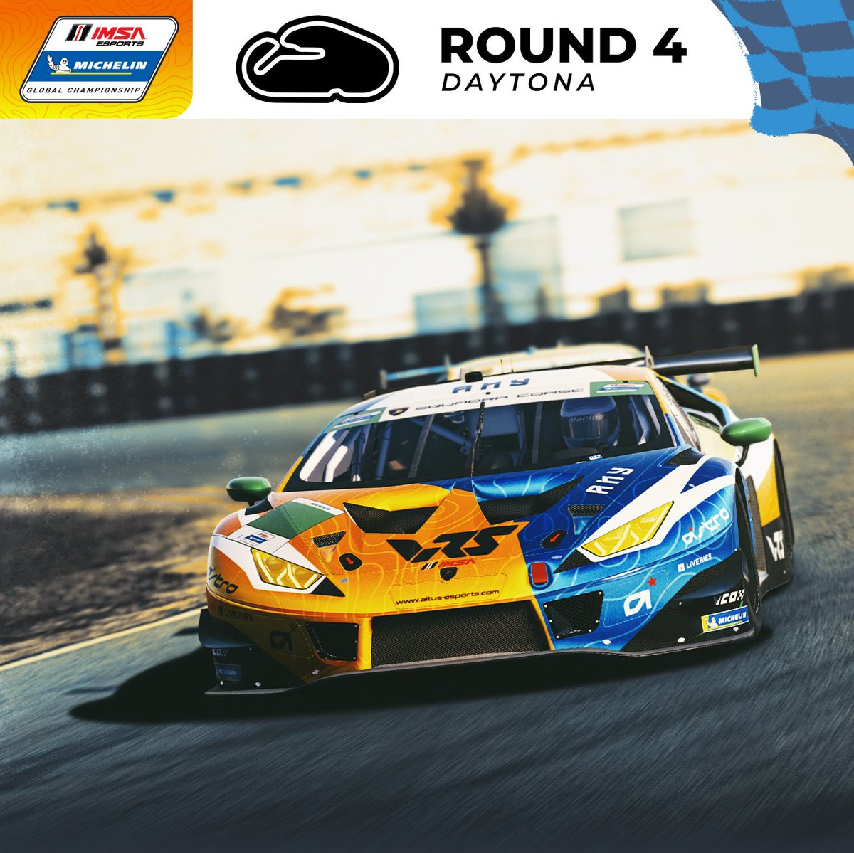 It's <a href="/IMSA/">IMSA</a> Esports RACE DAY for the final round at <a href="/DAYTONA/">Daytona International Speedway</a>, and we have played our joker in the Lambo.

Lamborghini #43🟩
<a href="/JCaruso012/">Jordan Caruso</a> 
<a href="/Troskk/">tris</a> 

McLaren #83🟥
<a href="/YLapchin/">Yannick Lapchin</a> 
<a href="/RafaeleRezzag/">Rafaele Rezzag</a> 

#WeAreAltus #IMSAEsports <a href="/vcoesports/">VCO 🕹🏎</a> <a href="/iRacing/">iRacing</a>