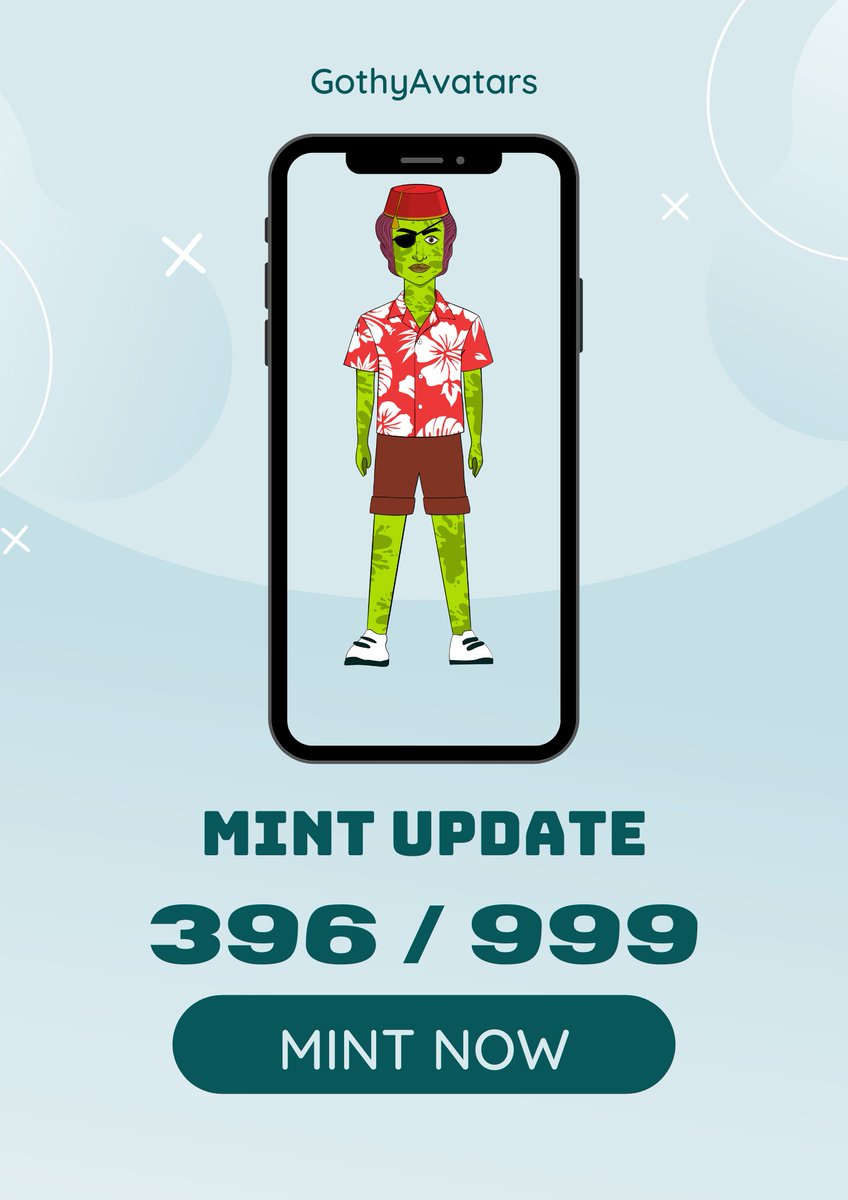 Gothy Mint is now LIVE 
Only 999 NFTs to the Moon
gothynft.com
Mint Update  ✅
396 / 999😍
Mint Now 😎
Sold Out Soon
🚀🚀🚀🚀🚀🚀🚀🚀🚀🚀🚀🚀
#NFTCommunity  #nftairdrop #NFTMinting #NFTs #ETH