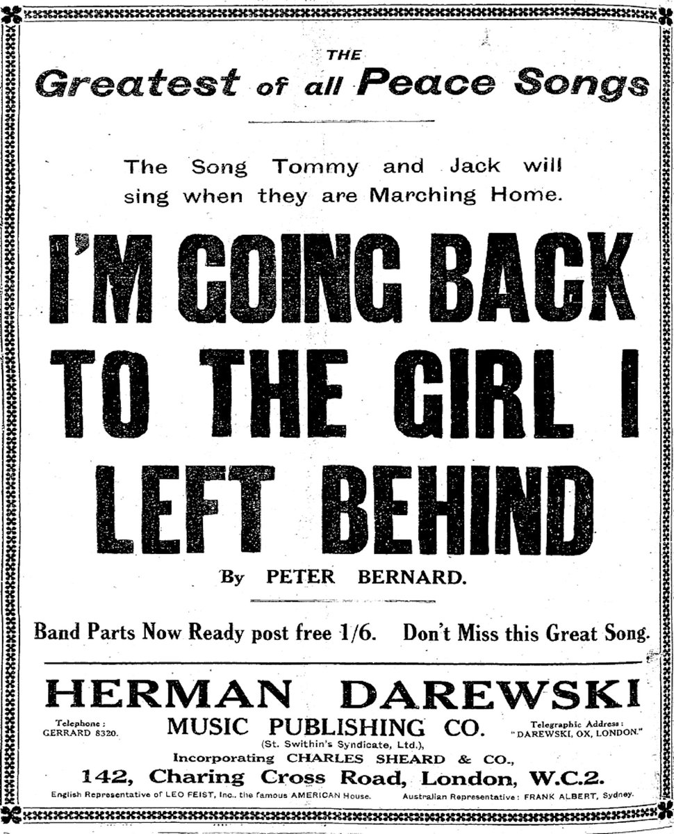 fossroger's tweet photo. #November1918 While a war weary nation adjusts to peacetime, variety artistes keen to reflect the new normal on stage perhaps ought to feature a new ‘peace song’. Surely no pantomime will be complete this year without someone singing ‘I’m Going Back To The Girl I Left Behind’. https://t.co/qE3YWbJp33