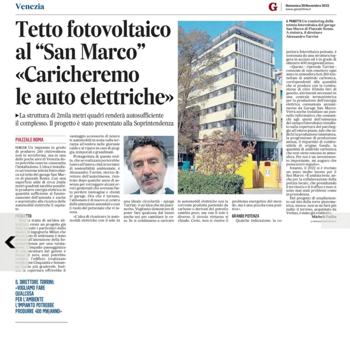garagesanmarco's tweet photo. #Ambiente e #tecnologia a #Venezia: un tetto fotovoltaico per il nostro Garage. Sul @Gazzettino si parla del nostro progetto di circolo virtuoso per caricare le auto elettriche grazie al sole, a impatto zero sul paesaggio e ora al vaglio della Soprintendenza. https://t.co/UORvPKc2eL