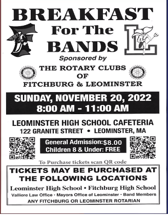 Don't forget the Fitchburg + Leominster Rotary Clubs' Breakfast for the Bands today at LHS.  Great event that brings the communities together to support both music programs @FHSathleticdept <a href="/FitchburgAlumni/">Alumni Association of FHS, Inc.</a>