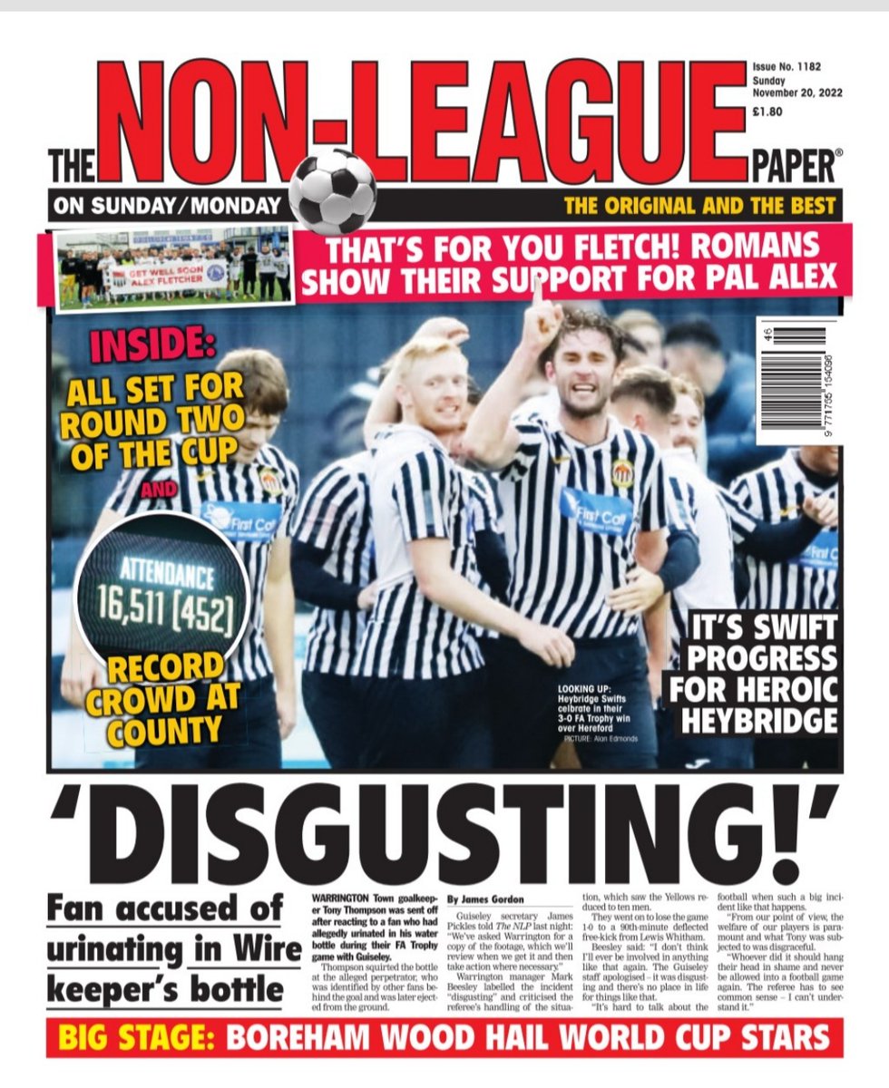 A deserved <a href="/NonLeaguePaper/">The Non-League Paper</a> front page for <a href="/officialswifts/">Heybridge Swifts FC</a> after their superb win over <a href="/HerefordFC/">HerefordFC</a> yesterday - a brilliant performance from 0 to 90 minutes against higher level opposition and such a well deserved 3-0 win!! Shame about the other headline though!!