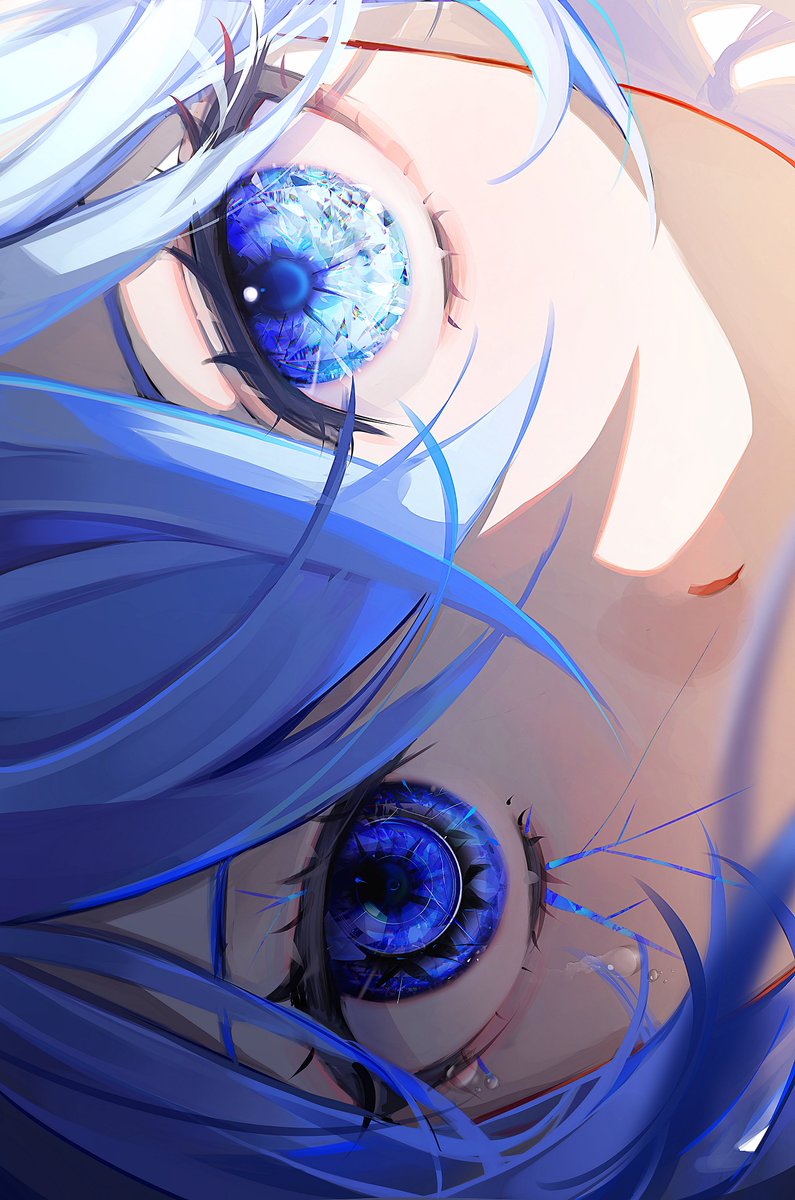 eye focus solo blue eyes 1girl looking at viewer blue hair eyelashes  illustration images