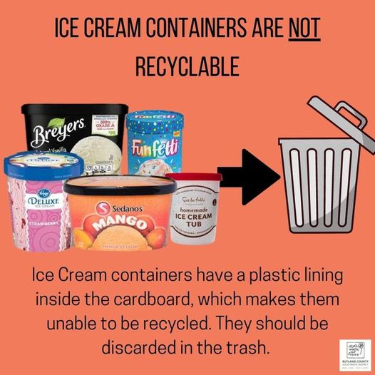 RCSWD's tweet photo. Ice cream containers are nor recyclable and should be thrown in the trash! 🗑️ https://t.co/3ONPKdlq6p