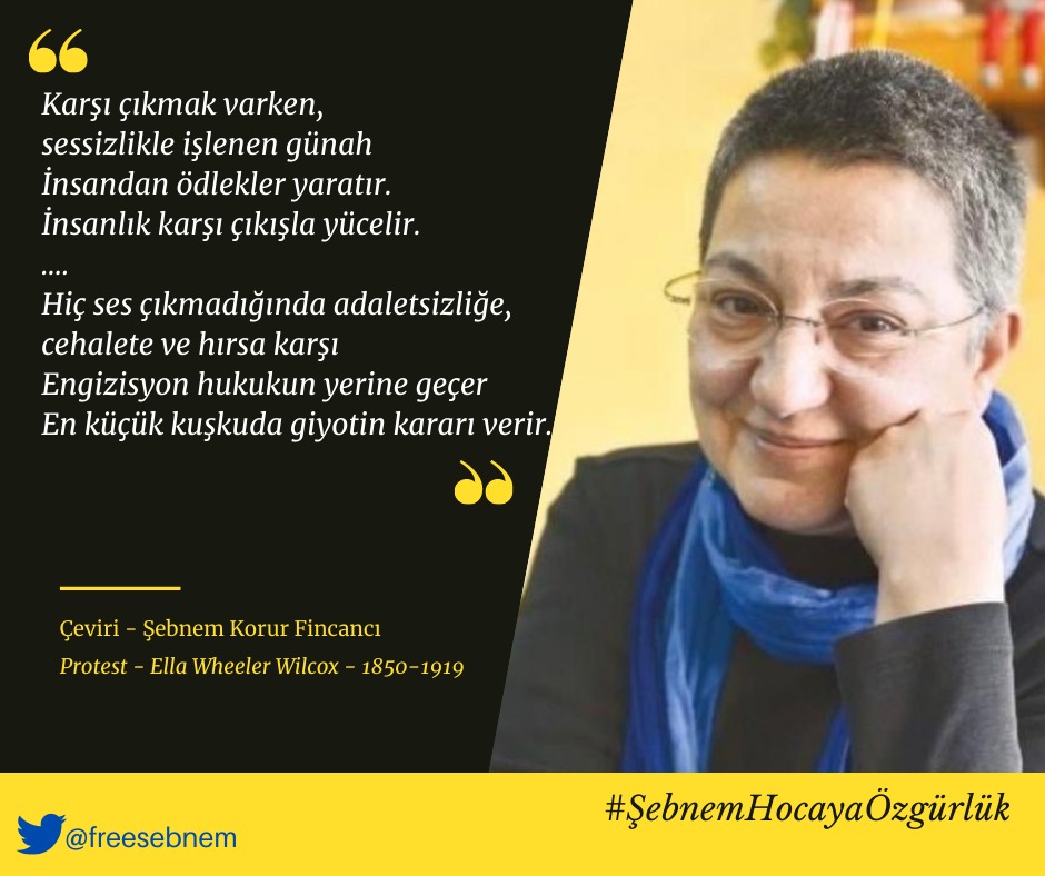 freesebnem's tweet photo. Şebnem Korur Fincancı'nın 2017 yılındaki yazısından.
👇
”Karşı çıkmak varken, 
sessizlikle işlenen günah
İnsandan ödlekler yaratır.
İnsanlık karşı çıkışla yücelir. " 

🔗https://t.co/U667aGRZ3V…

📌 #FreedomForSebnem 
📌 #SebnemHocayaÖzgürlük https://t.co/5TUE4qwF4N