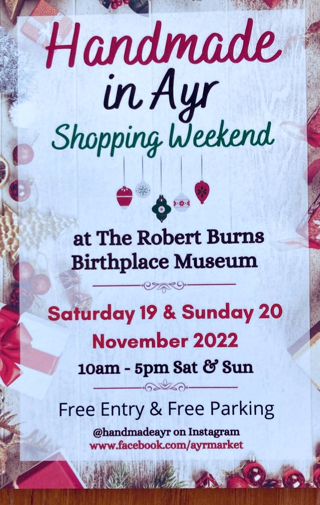 The doors are open today for the <a href="/in_ayr/">Handmade in Ayr Market</a> market at @RobertBurnsNTS till 5pm 🎄🛍#christmasshopping #ayrshire #shoplocalayr #perfectgifts #robertburnsbirthplacemuseum #alloway