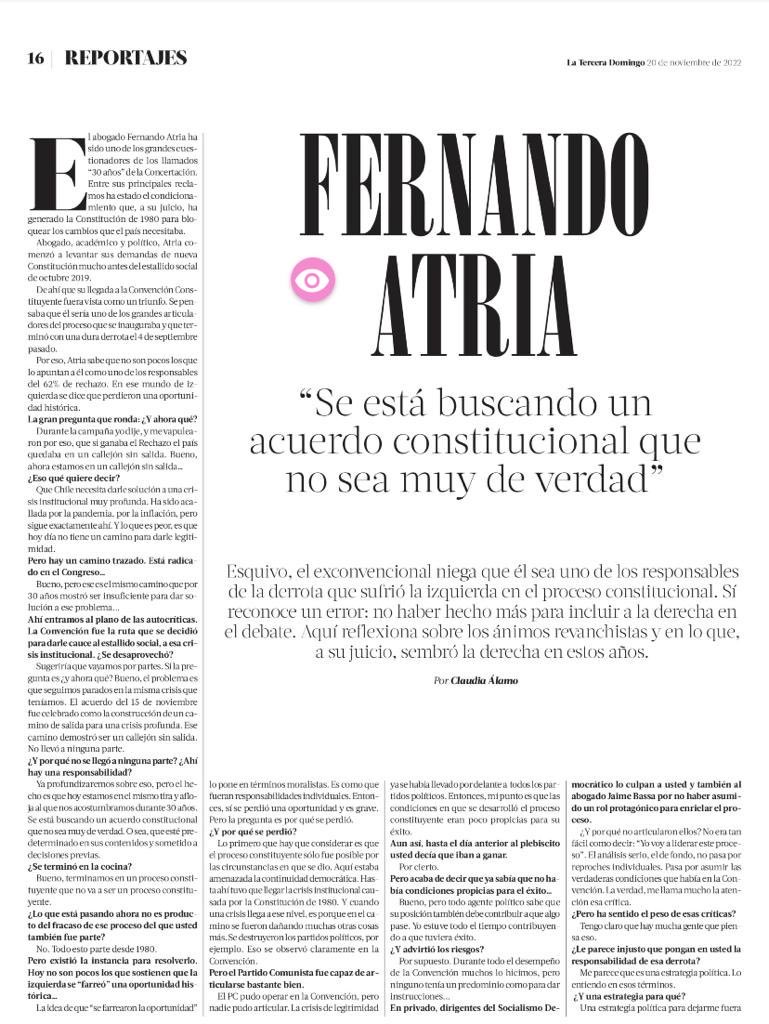 ClaudiaAlamo's tweet photo. Les comparto esta entrevista con Fernando Atria. Su reflexión sobre los factores que gatillaron el rechazo y el horizonte actual. https://t.co/BESIFO0Gj5